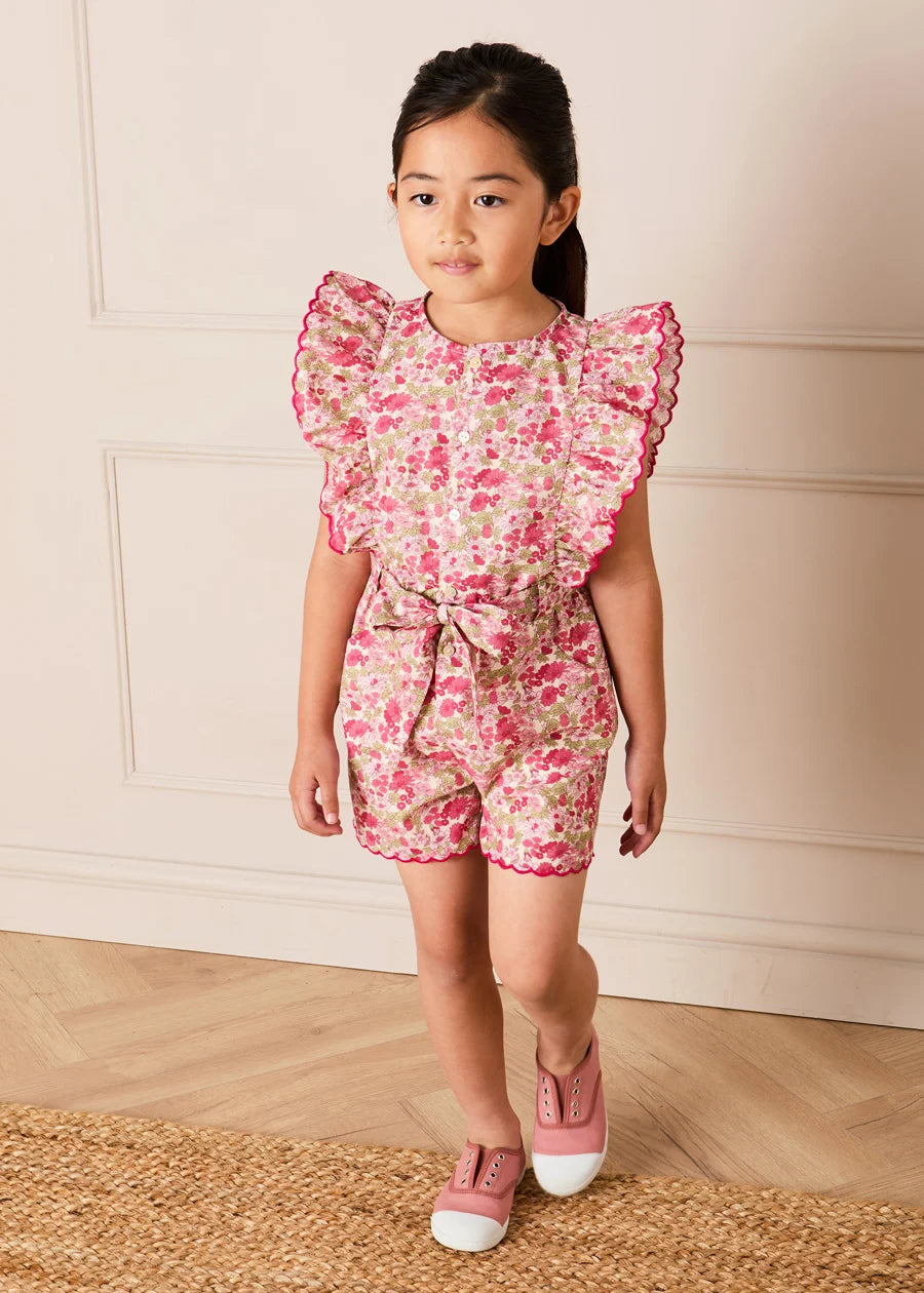 Margret Floral Ruffle Detail Playsuit in Pink (4-12yrs) Shorts from Pepa London