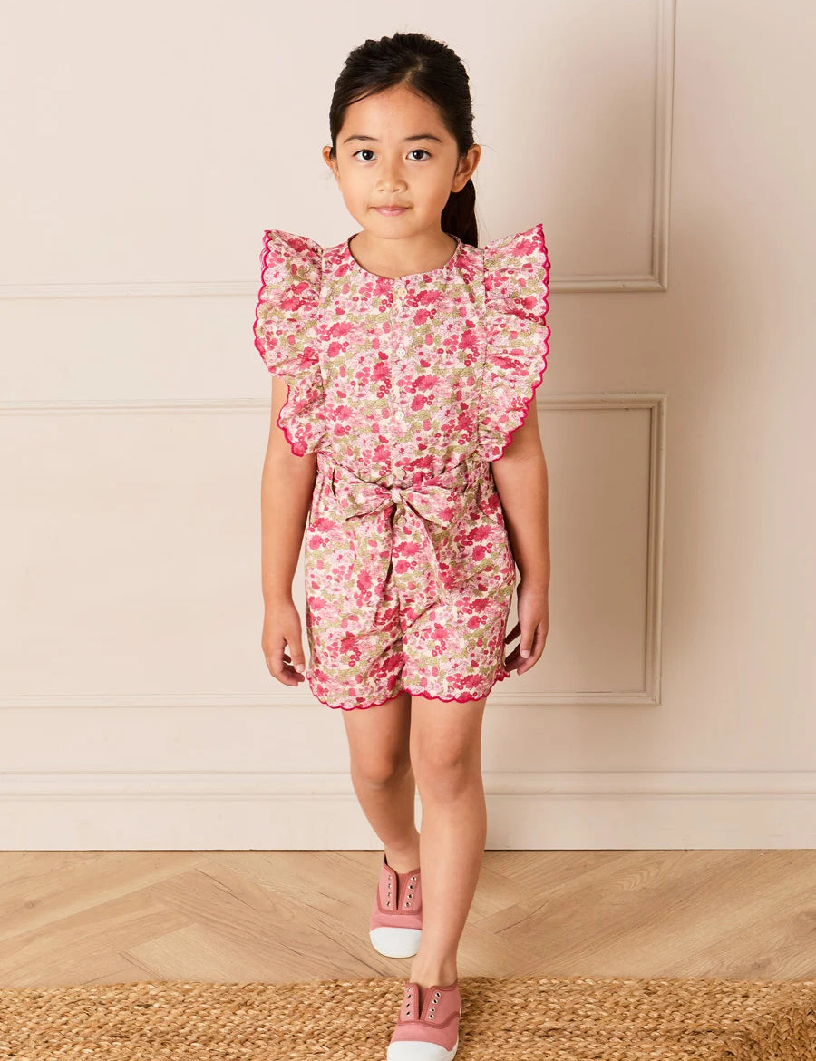 Margret Floral Ruffle Detail Playsuit in Pink (4-12yrs) Shorts from Pepa London
