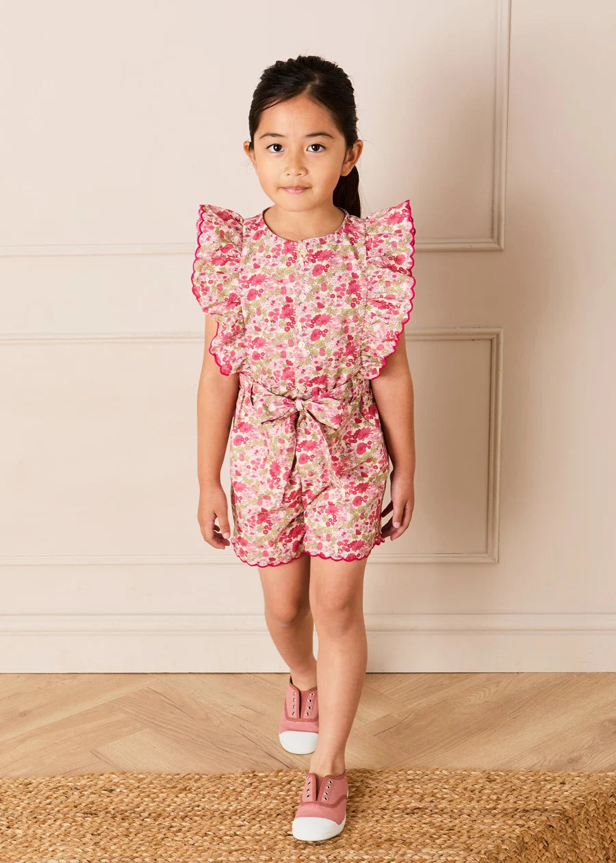 Margret Floral Ruffle Detail Playsuit in Pink (4-12yrs) Shorts from Pepa London