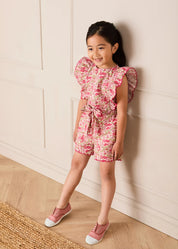 Margret Floral Ruffle Detail Playsuit in Pink (4-12yrs) Shorts from Pepa London