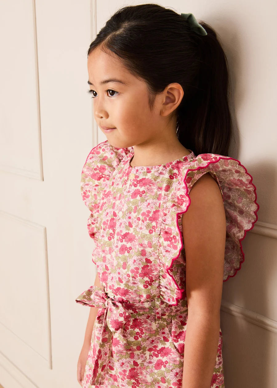 Margret Floral Ruffle Detail Playsuit in Pink (4-12yrs) Shorts from Pepa London