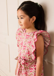 Margret Floral Ruffle Detail Playsuit in Pink (4-12yrs) Shorts from Pepa London