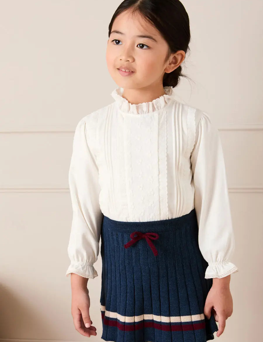 Pleated Bow Detail Striped Trim Skirt in Navy (2-10yrs) Skirts from Pepa London