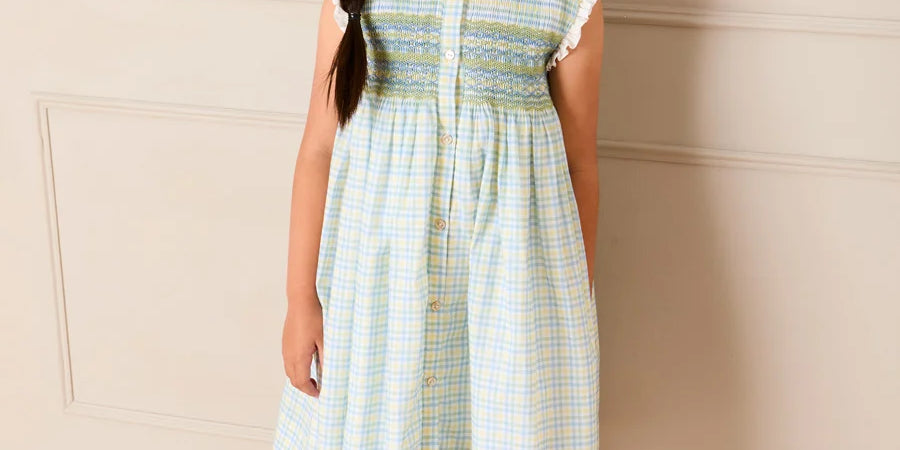 Pip Check Smocked Sleeveless Dress in Green (12mths- 10yrs) DRESSES from Pepa London
