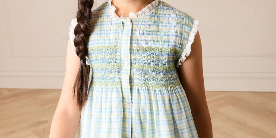 Pip Check Smocked Sleeveless Dress in Green (12mths- 10yrs) DRESSES from Pepa London