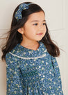 Floral Double Breasted Handsmocked Collar Dress In Navy (12mths-10yrs) Dresses  from Pepa London