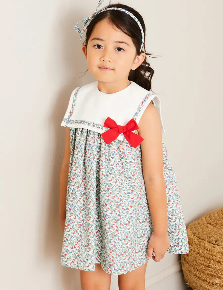 Evelyn Floral Sleeveless Bow Detail Trapeze Dress in Red (12mths-8yrs) DRESSES from Pepa London