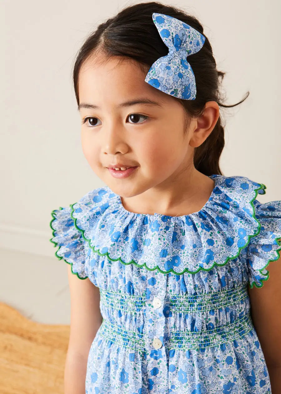 Olivia Floral Medium Bow Hair Clip in Blue HAIR ACCESSORIES from Pepa London