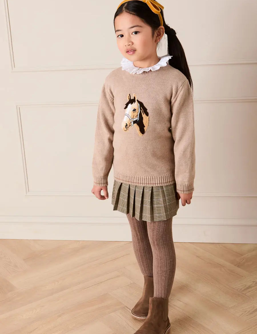 Wilton Check Pleated Skirt in Beige (4-12yrs) Skirts from Pepa London