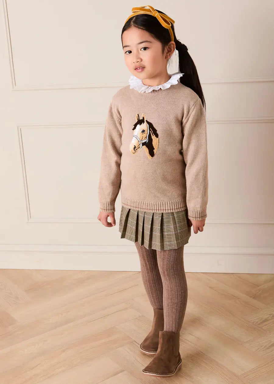 Wilton Check Pleated Skirt in Beige (4-12yrs) Skirts from Pepa London