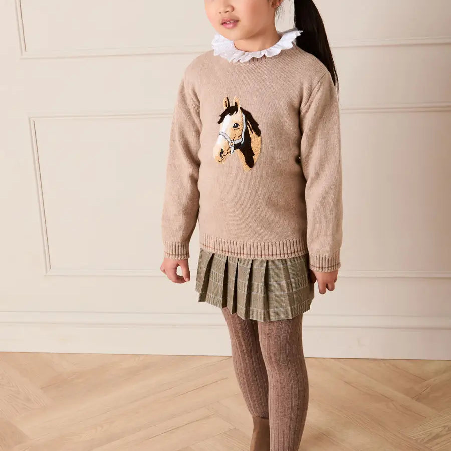 Wilton Check Pleated Skirt in Beige (4-12yrs) Skirts from Pepa London