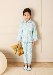 Maisie Floral Scallop Collar Long Sleeve Pyjamas in Blue (2-10yrs) Nightwear from Pepa London