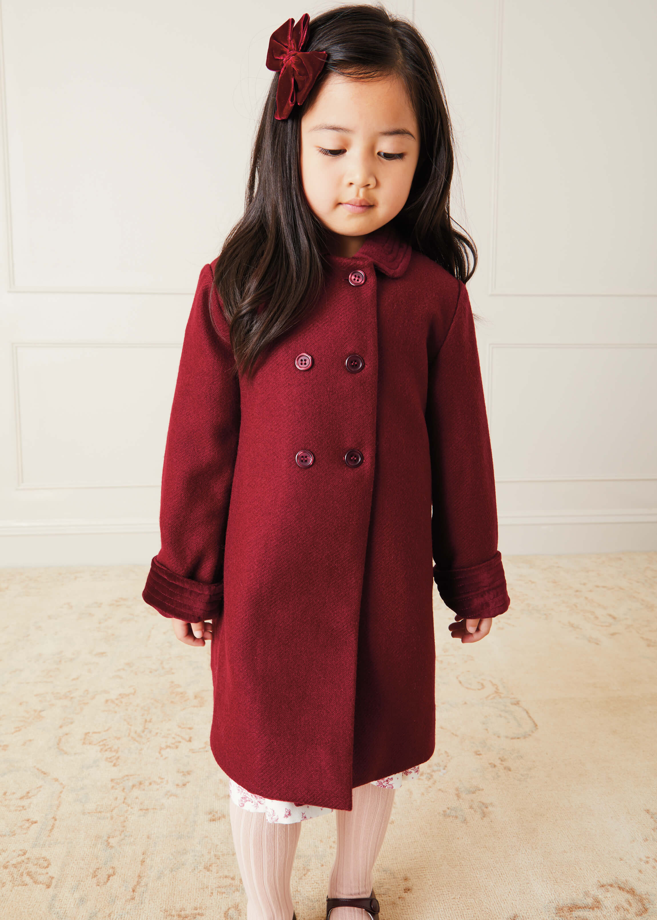Traditional Double Breasted Coat in Burgundy (12mths-10yrs) Coats  from Pepa London