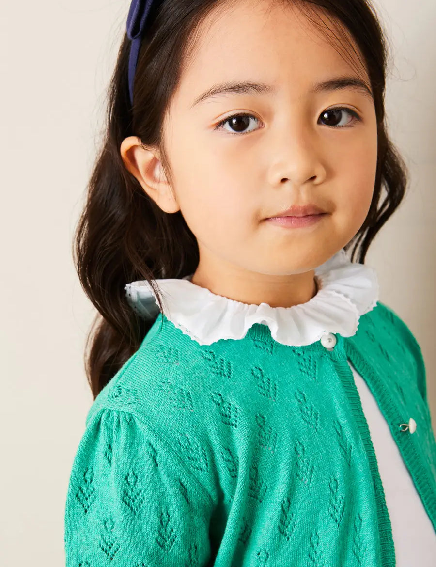 Floral Openwork Cotton Cardigan in Green (2-10yrs) KNITWEAR from Pepa London