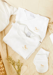 Newborn Side Tie Bodysuit With Rocking Horse Embroidery Beige (1-6mths) Tops & Bodysuits  from Pepa London
