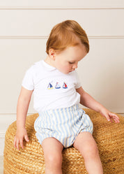 Embroidered Boat Motif Peter Pan Collar Bodysuit in White (1mth-3yrs) Tops & Bodysuits from Pepa London