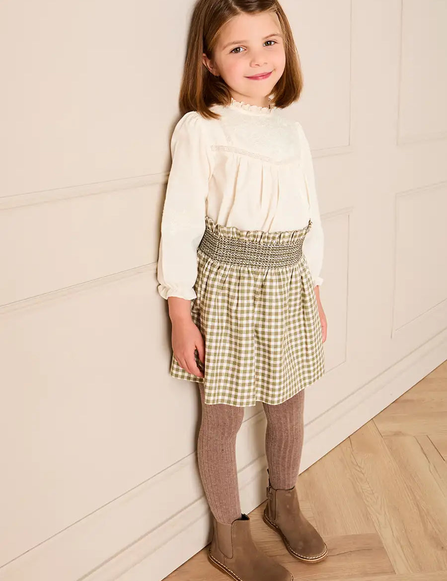 Westbury Gingham Elasticated Waist Skirt in Green (3-10yrs) Skirts from Pepa London