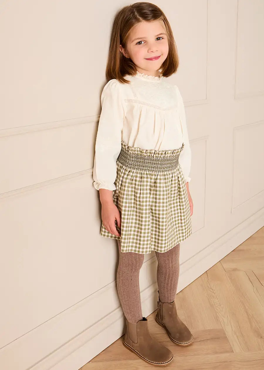 Westbury Gingham Elasticated Waist Skirt in Green (3-10yrs) Skirts from Pepa London