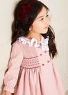 Handsmocked Double Breasted Long Sleeve Dress in Pink (12mths-10yrs) Dresses  from Pepa London