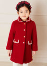 Single Breasted Wool Coat in Red (4-10yrs) Coats  from Pepa London