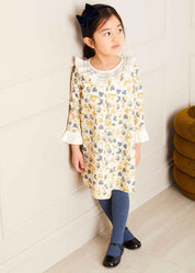 Eliza Floral Hand Smocked Long Sleeve Dress in Beige (2-10yrs) Dresses from Pepa London