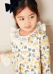 Eliza Floral Hand Smocked Long Sleeve Dress in Beige (2-10yrs) Dresses from Pepa London