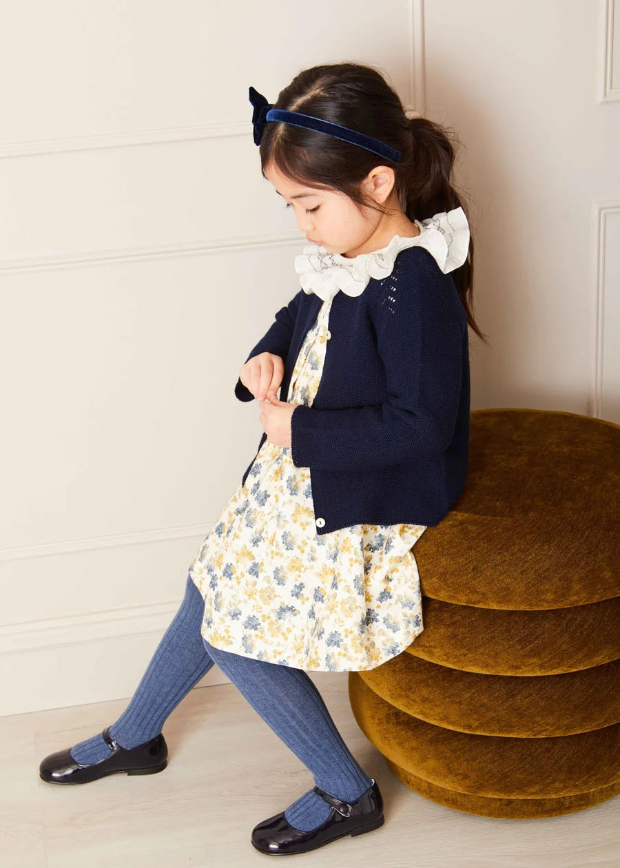 Eliza Floral Hand Smocked Long Sleeve Dress in Beige (2-10yrs) Dresses from Pepa London