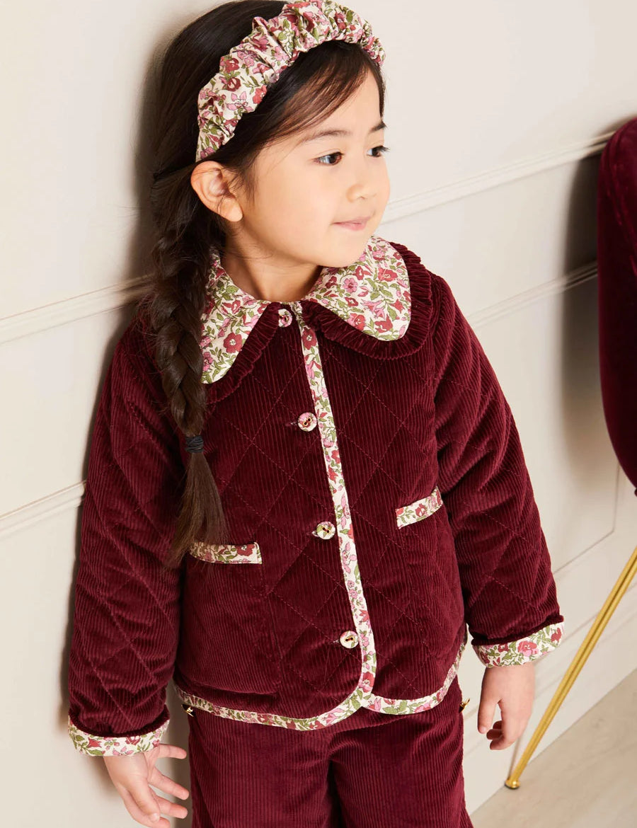 Daphne Floral Reversible Corduroy Jacket in Pink (4-10yrs) Coats  from Pepa London