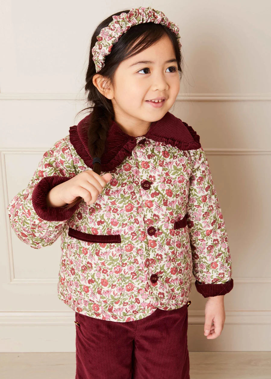 Daphne Floral Reversible Corduroy Jacket in Pink (4-10yrs) Coats  from Pepa London