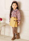 Herringbone Pleated Leather Buckled Kilt in Mustard (2-10yrs) Skirts  from Pepa London