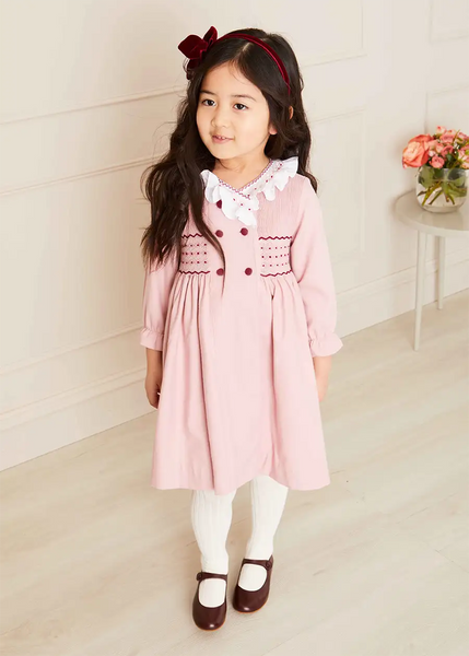 Pepa London ピンク ワンピース 2y Hand Smocked Double-breasted Long Sleeve Dress in Pink | Pepa London
