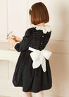 Velvet Smocked Lace Collar Long Sleeve Dress in Black (2-10yrs) Dresses  from Pepa London