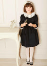 Velvet Smocked Lace Collar Long Sleeve Dress in Black (2-10yrs) Dresses  from Pepa London