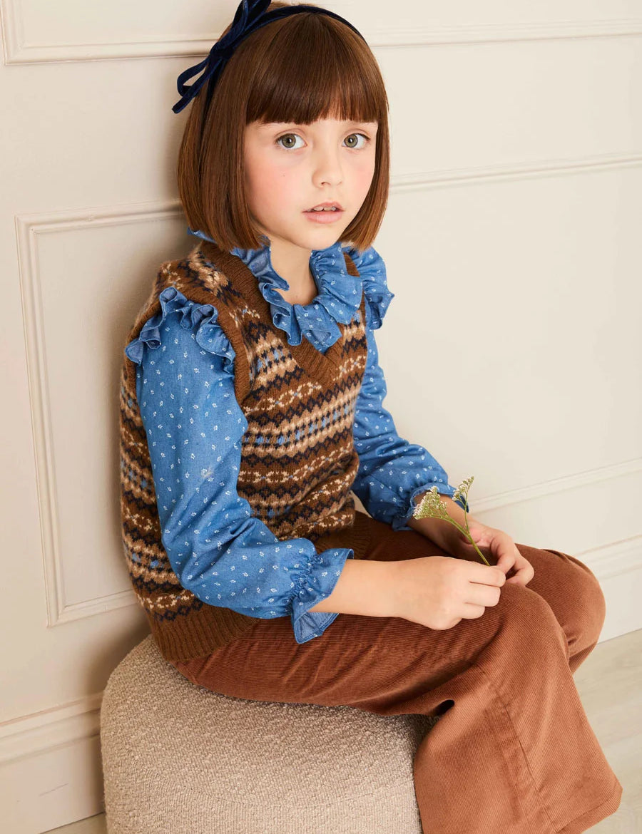 Mabel Floral Long Sleeve Blouses in Denim Blue (4-10yrs) Blouses  from Pepa London