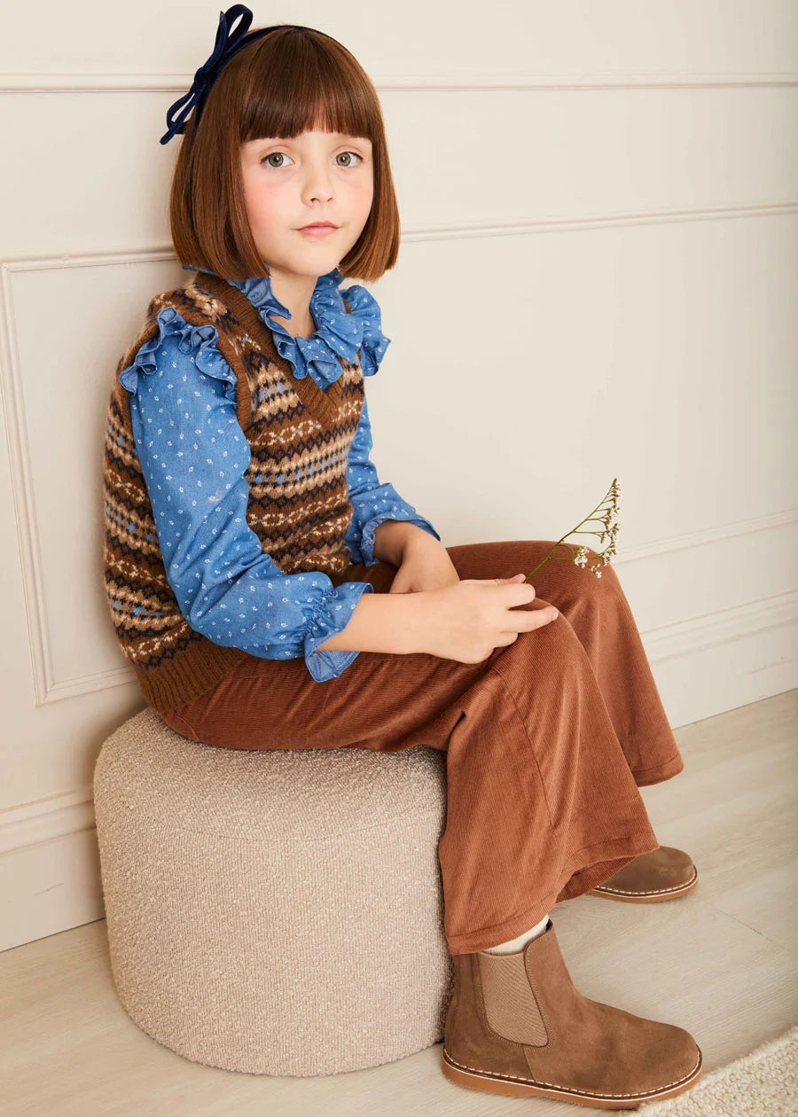 Corduroy Wide Leg Trousers in Caramel (4-10yrs) Trousers  from Pepa London