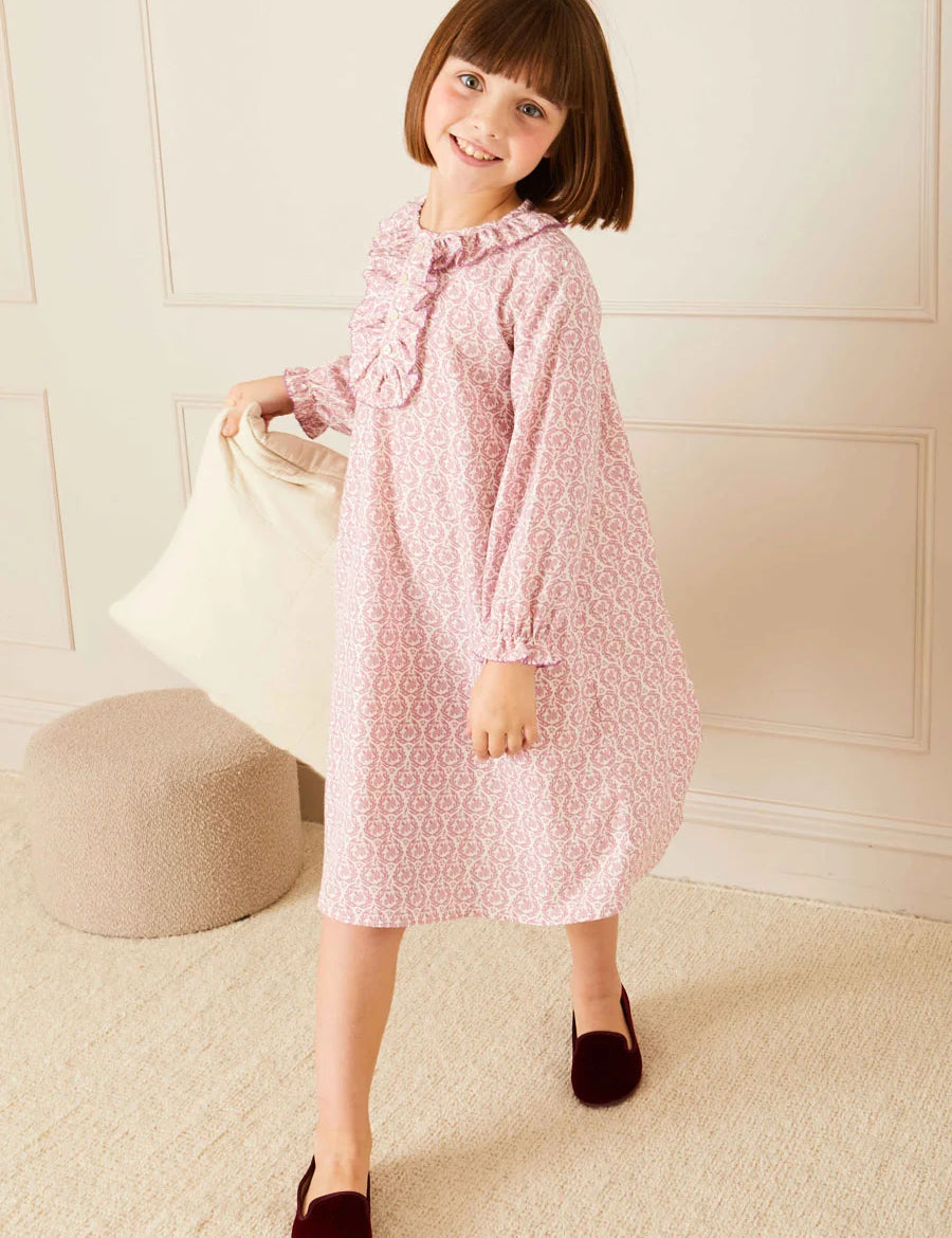 Laurel Floral Ruffle Detail Nightdress in Pink (18mths-10yrs) Nightwear  from Pepa London