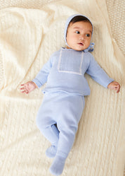 Lace Trim Knitted Set in Blue (1-12mths) Knitted Sets from Pepa London