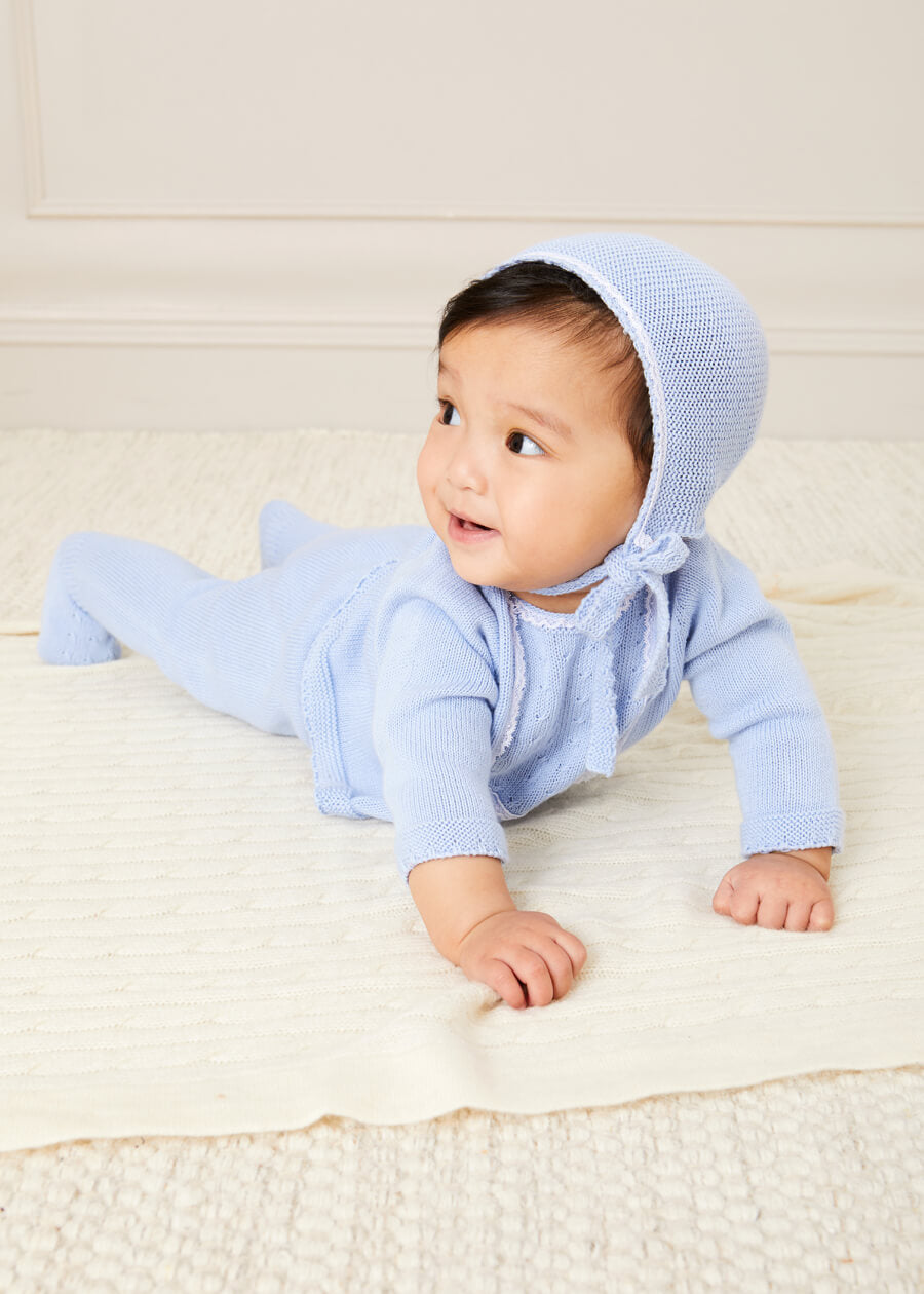 Lace Trim Knitted Set in Blue (1-12mths) Knitted Sets from Pepa London