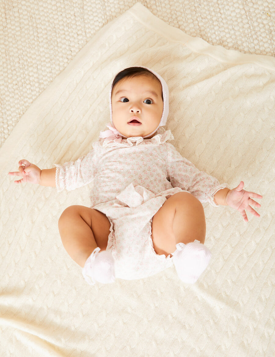 Tilly Floral Print Bloomers With Bow Detail in Pink (1-6mths) Bloomers  from Pepa London