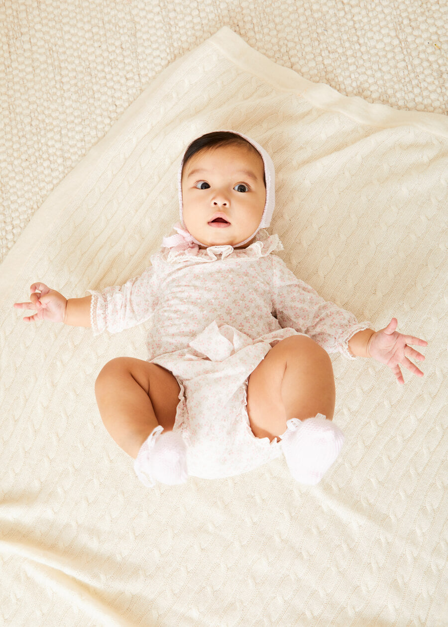 Tilly Floral Print Bloomers With Bow Detail in Pink (1-6mths) Bloomers  from Pepa London