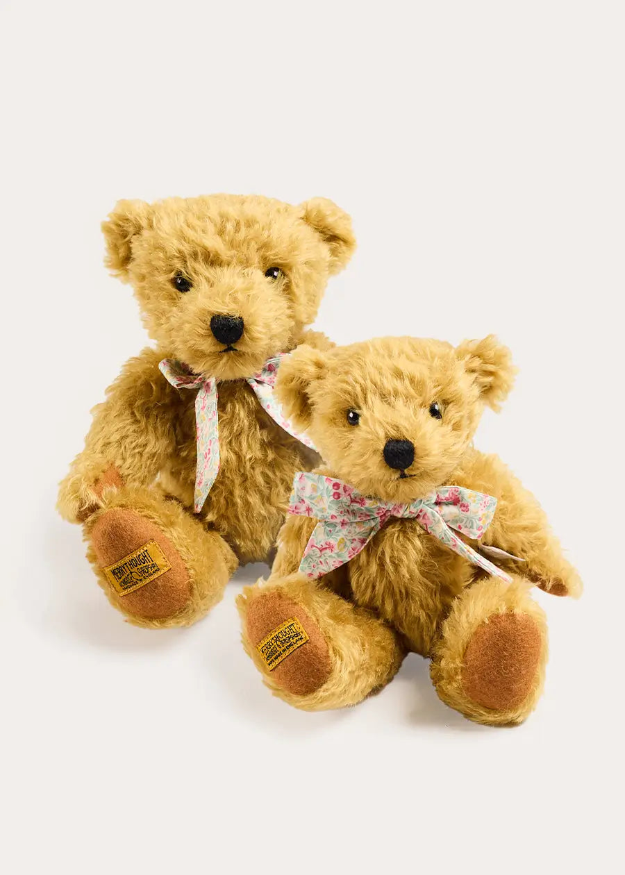 Limited Edition Merrythought & Pepa Teddy Bear with Adelaide Floral Bow in Pink (S-M) Toys from Pepa London