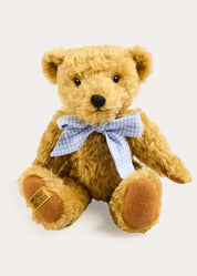 Limited Edition Merrythought & Pepa Teddy Bear with Beauchamp Gingham Bow in Blue (S-M) Toys from Pepa London