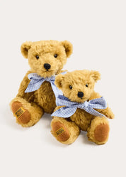 Limited Edition Merrythought & Pepa Teddy Bear with Beauchamp Gingham Bow in Blue (S-M) Toys from Pepa London