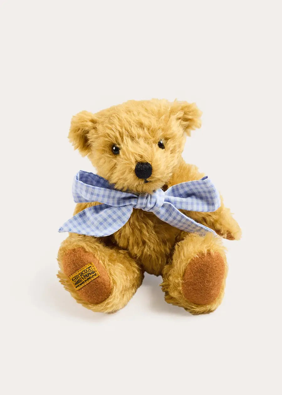 Limited Edition Merrythought & Pepa Teddy Bear with Beauchamp Gingham Bow in Blue (S-M) Toys from Pepa London