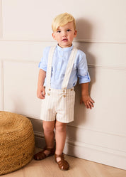 Brompton Striped Shorts With Braces in Beige (12mths-4yrs) SHORTS from Pepa London