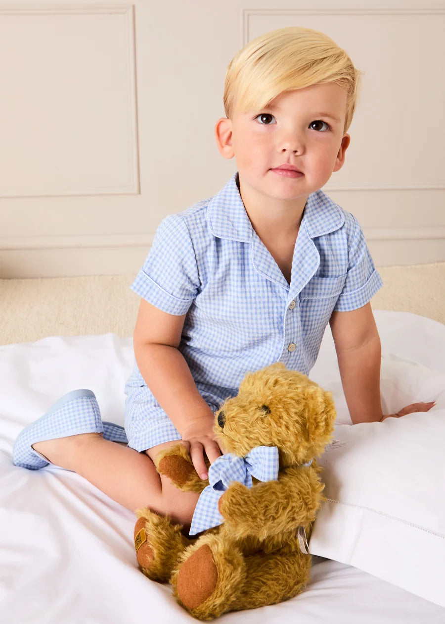 Beauchamp Gingham Short Pyjamas in Blue (18mths- 10yrs) Nightwear from Pepa London