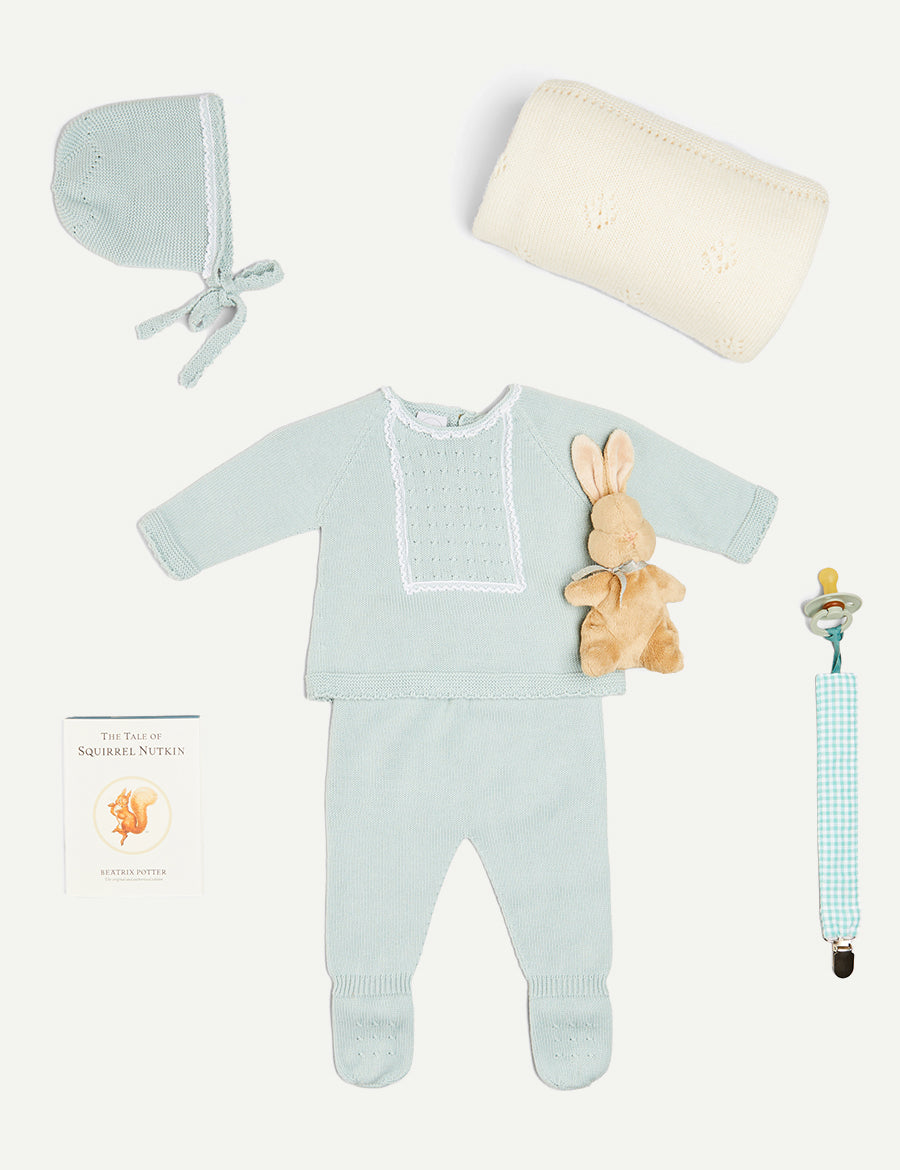The Lace Detail Knitted Gift Set in Green Look  from Pepa London