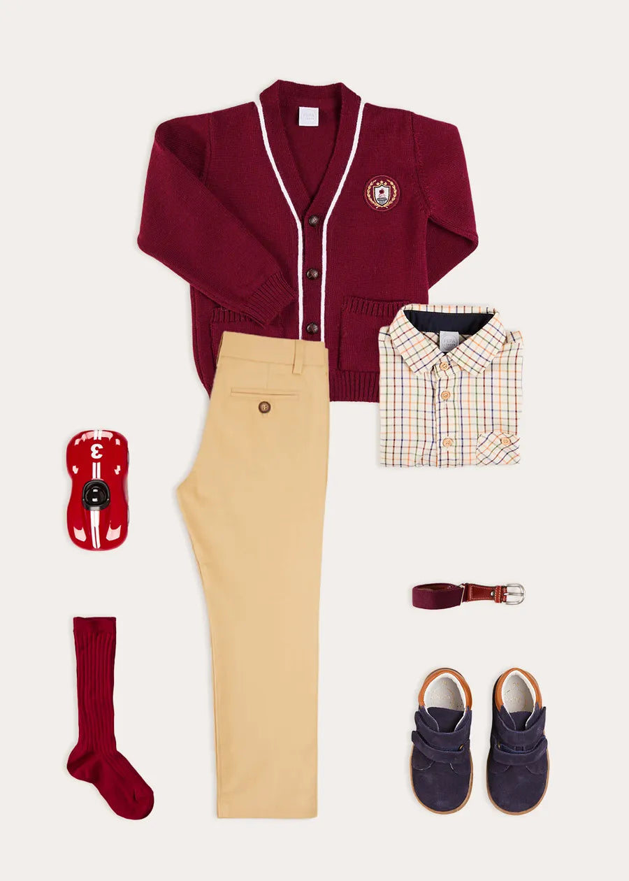 The Burgundy Apple Crest Cardigan Boy Look