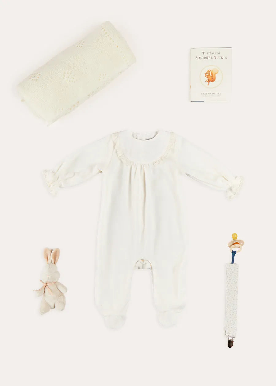 The Cream Velour Floral Embroidered All In One Look