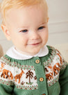 Safari Intarsia Cardigan in Green (6mths-6yrs) Knitwear from Pepa London